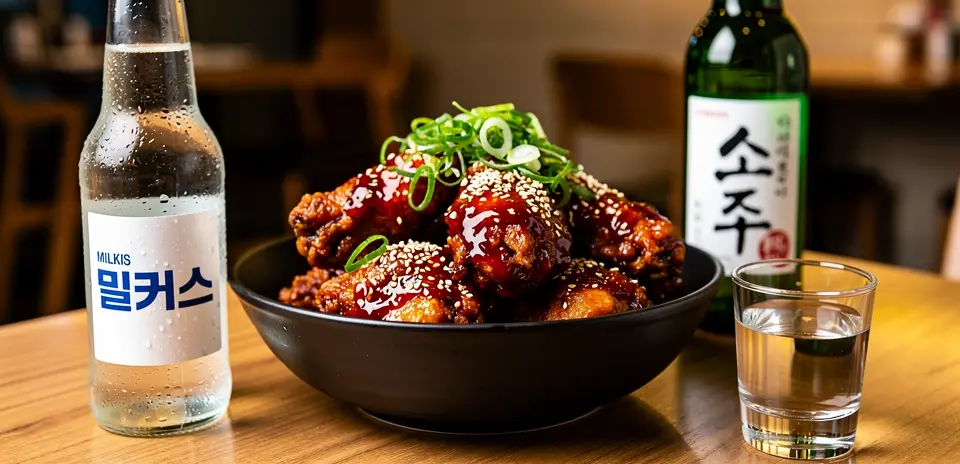 Poulet frit coréen croustillant et boissons Oppa Bistrot